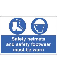 Safety Helmets and Safety Footwear Must Be Worn Sign