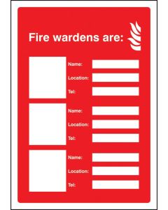 Your Fire Wardens Are (Space for 3 Names, Numbers and Locations) Adapt-a-Sign | 215mm x 310mm | 3mm PVC