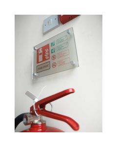 Fire ID - ABC Powder Visual Impact Sign | 200mm x 150mm | Frosted Acrylic | c/w Stand Off Locators