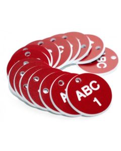 Custom Engraved Valve Tags - White Text on Red | Pack of 50