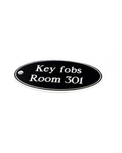 Custom Engraved Oval Key Fob | White Text on Black