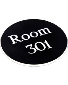 Engraved Sign with Adhesive Backing | 95mm Diameter | White Text on Black