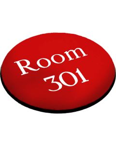 Engraved Sign with Adhesive Backing | 95mm Diameter | White Text on Red