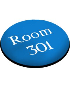 Engraved Sign with Adhesive Backing | 95mm Diameter | White Text on Blue