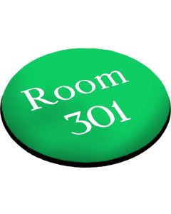 Engraved Sign with Adhesive Backing | 95mm Diameter | White Text on Green