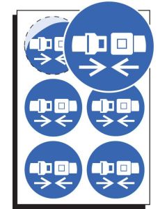 Wear Seatbelt Symbol - Sheet of 6 Labels | 65mm Diameter | Self Adhesive Vinyl