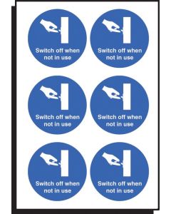 Switch Off When Not In Use - Sheet of 6 Labels | 65mm Diameter | Self Adhesive Vinyl