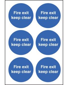 Fire Exit Keep Clear - Sheet of 6 Labels