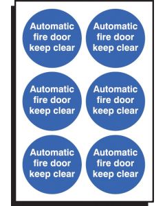 Automatic Fire Door Keep Clear - Sheet of 6 Labels | 65mm Diameter | Self Adhesive Vinyl