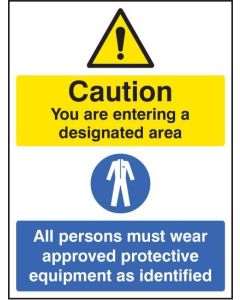 Caution Designated Area - All Persons Must Wear Approved PPE Signs