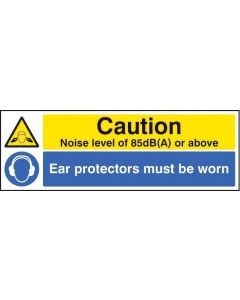 Caution Noise Level 85dB(A) - Ear Protectors Must Be Worn Sign | 600mm x 200mm | Rigid Plastic