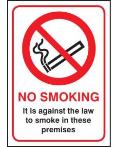 No Smoking - It Is Against the Law to Smoke in These Premises (A5) Signs | 148mm x 210mm | Rigid Plastic