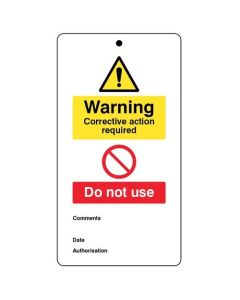 Warning Corrective Action Required - Do Not Use - Double Sided Safety Tags - Pack of 10