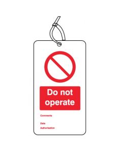 Do Not Operate - Double Sided Safety Tags - Pack of 10 | 80mm x 150mm | Matt PVC