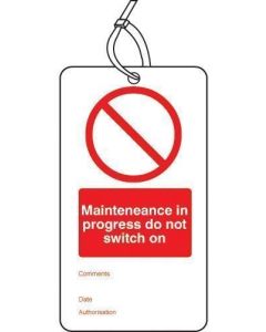 Maintenance In Progress - Double Sided Safety Tags - Pack of 10 | 80mm x 150mm | Matt PVC