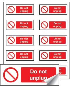 Do Not Unplug - Sheet of 10 Labels | 40mm x 18mm | Self Adhesive Vinyl