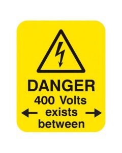 Danger 400 Volts Exists Between - Roll of 100 Labels