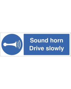 Sound Horn Drive Slowly Sign | 300mm x 100mm | Rigid Plastic