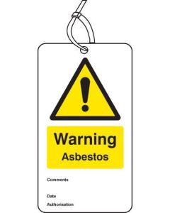 Warning Asbestos - Double Sided Safety Tags - Pack of 10 | 80mm x 150mm | Matt PVC