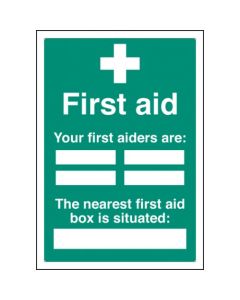 First Aiders The Nearest First Aid Box Is Situated Adapt-a-Sign | 215mm x 310mm | 3mm PVC