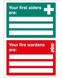 First Aiders / Fire Wardens Are - Adapt-A-Sign | 215mm x 310mm | 3mm PVC