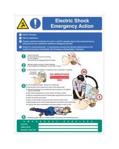 Electric Shock Emergency Action Wall Panel | 450mm x 600mm | Rigid Plastic