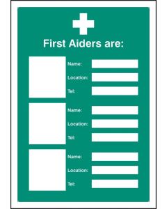 First Aiders Are (Space for 3) Adapt-a-Sign | 215mm x 310mm | 3mm PVC