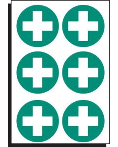 First Aid Symbol Sheet of 6 Stickers | 65mm Diameter | Self Adhesive Vinyl