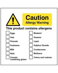 Caution Allergy Warning - This Product Contains Allergens Signs | 80mm x 80mm | Self Adhesive Vinyl