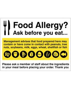 Food Allergy Notice | 400mm x 300mm | Self Adhesive Vinyl