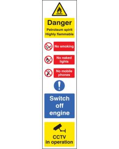 Danger Petroleum Spirit Highly Flammable Multi Message Sign | 100mm x 400mm | Rigid Plastic