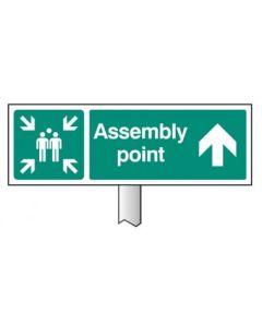 Assembly Point Straight Ahead Verge Sign with Post | 450mm x 150mm