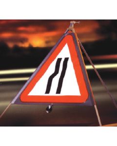 Road Narrows Left Fold-Up Road Sign | 600mm Triangle | Reflective PVC