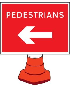 Pedestrians Arrow Left Cone Sign | 600mm x 450mm | Reflective Polypropylene