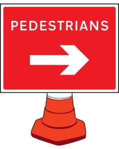 Pedestrians Arrow Right Cone Sign | 600mm x 450mm | Reflective Polypropylene