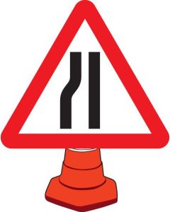 Road Narrowing Left Cone Sign | 750mm Triangle | Reflective Polypropylene