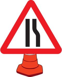 Road Narrowing Right Cone Sign | 750mm Triangle | Reflective Polypropylene