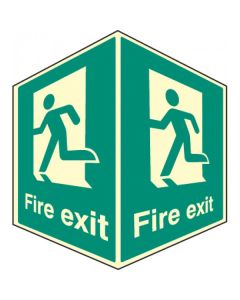 Fire Exit With Running Man Projecting Sign | 150mm x 200mm | Photoluminescent PVC