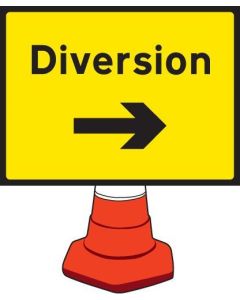 Diversion Right Cone Sign | 600mm x 450mm | Reflective Polypropylene