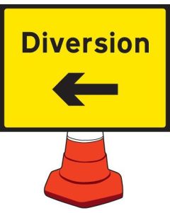 Diversion Left Cone Sign | 600mm x 450mm | Reflective Polypropylene