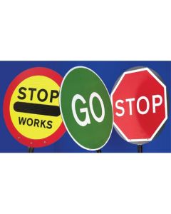 Stop Works Lollipop Sign c/w 1500mm Collapsible Pole | 450mm Diameter | Reflective Composite