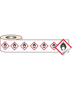 Oxidiser GHS Labels (Roll of 250) | 50mm x 50mm | Self Adhesive Vinyl