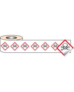 Toxic GHS Labels (Roll of 250) | 50mm x 50mm | Self Adhesive Vinyl