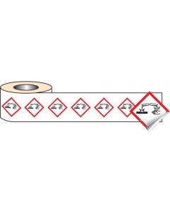 Corrosive GHS Labels (Roll of 250) | 50mm x 50mm | Self Adhesive Vinyl