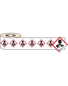 Health Hazard GHS Labels (Roll of 250) | 100mm x 100mm | Self Adhesive Vinyl