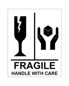 Fragile Handle With Care Labels (Roll of 250) | 75mm x 100mm | Self Adhesive Vinyl