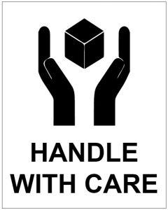 Handle With Care Labels (Roll of 250) | 75mm x 100mm | Self Adhesive Vinyl