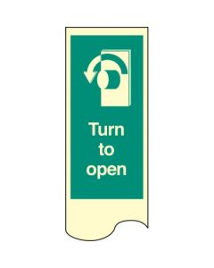 Turn Left To Open Door Plate Sign | 75mm x 300mm | Photoluminescent Rigid