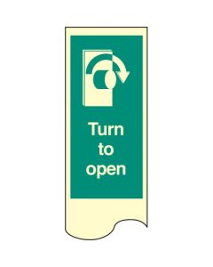 Turn Right To Open Door Plate Sign | 75mm x 300mm | Photoluminescent Rigid