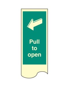 Pull To Open Door Plate Sign | 75mm x 300mm | Photoluminescent Rigid